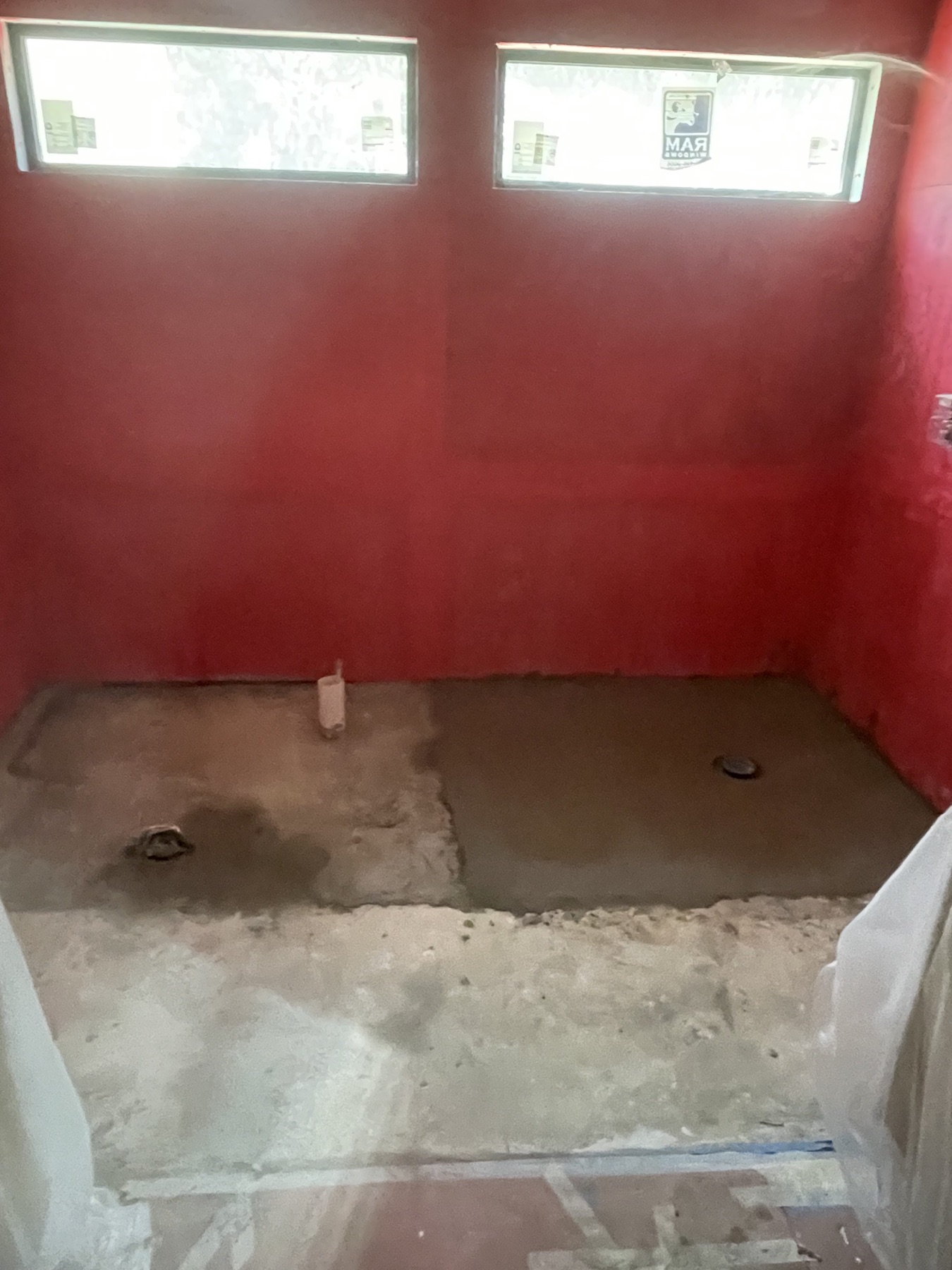 Bathroom during construction before tile, fixtures, and finishing